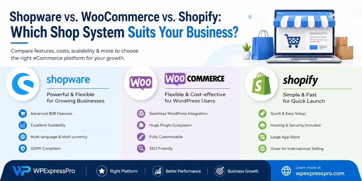Shopware vs WooCommerce vs Shopify