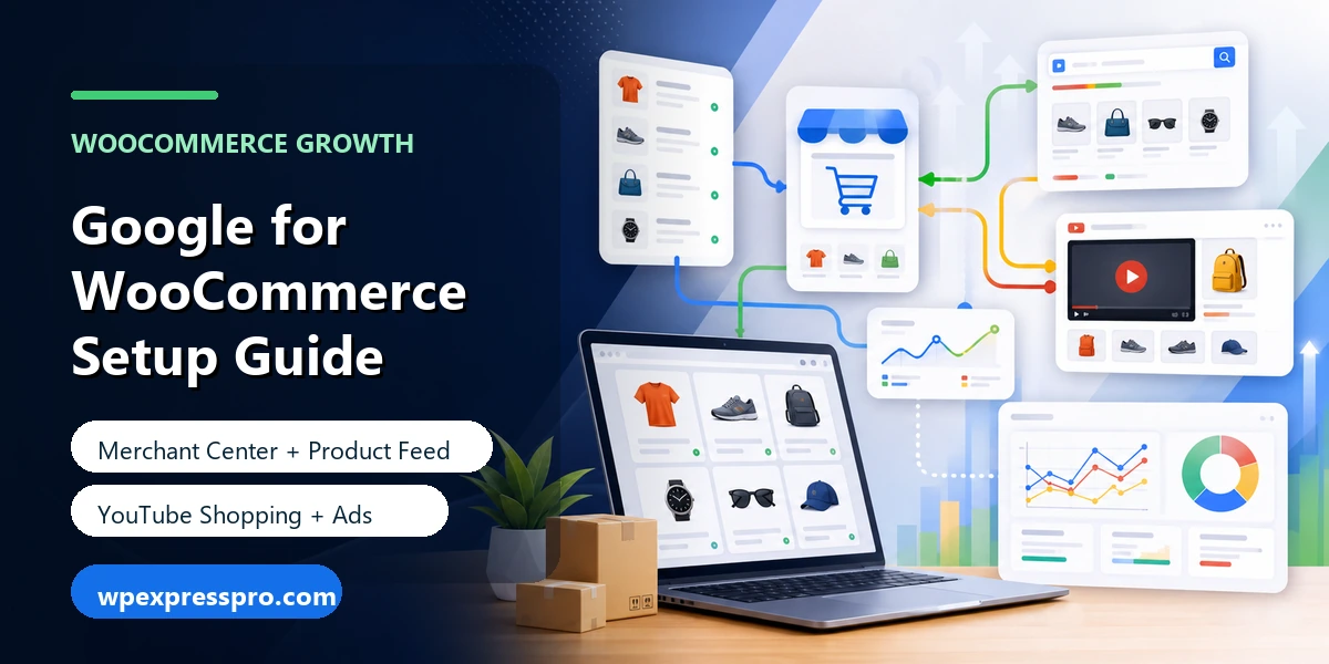 Google for WooCommerce setup guide with Merchant Center product feed YouTube Shopping and wpexpresspro.com